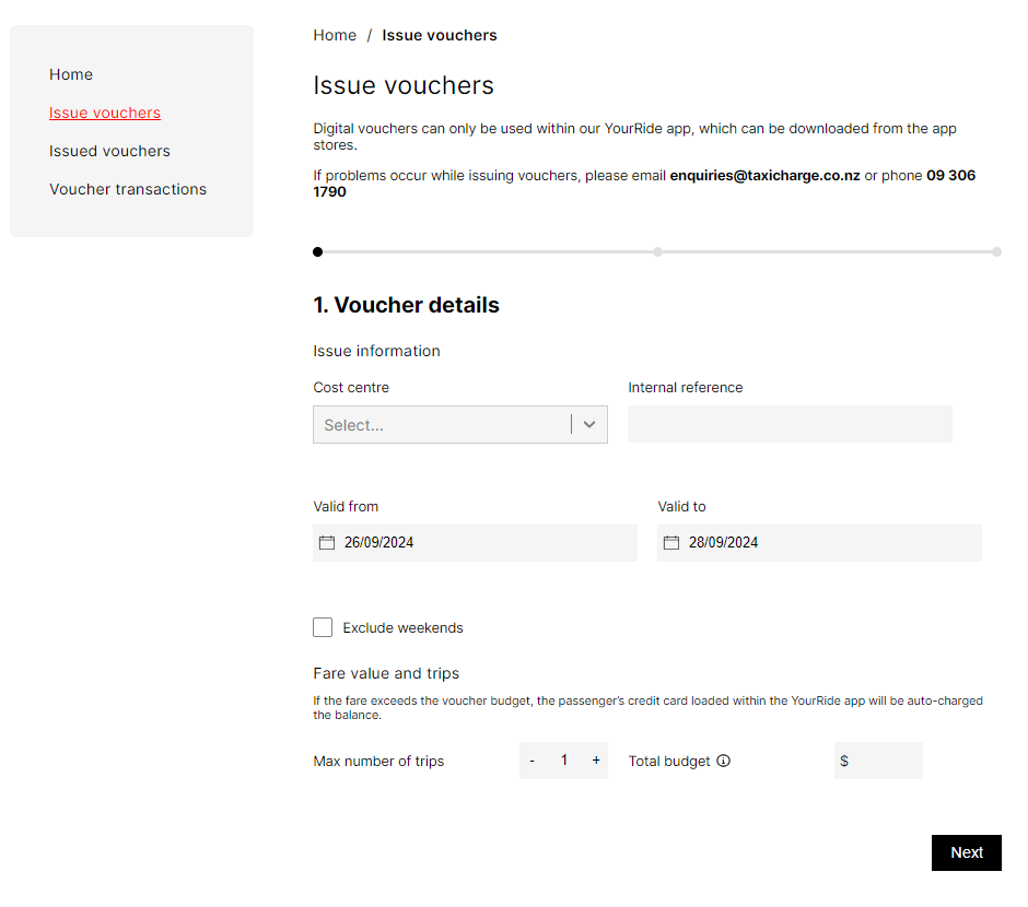 Issue Vouchers - Step 1